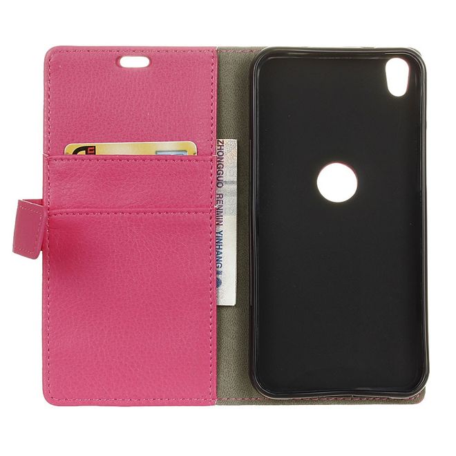 Handyhülle für Alcatel Shine Lite - Cover aus Leder - mit Litchitextur und Standfunktion - rosa
