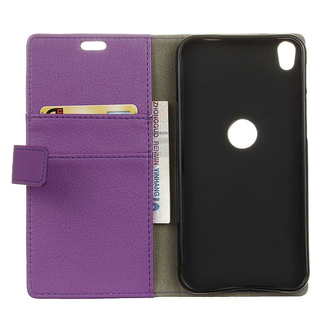 Handyhülle für Alcatel Shine Lite - Cover aus Leder - mit Litchitextur und Standfunktion - purpur