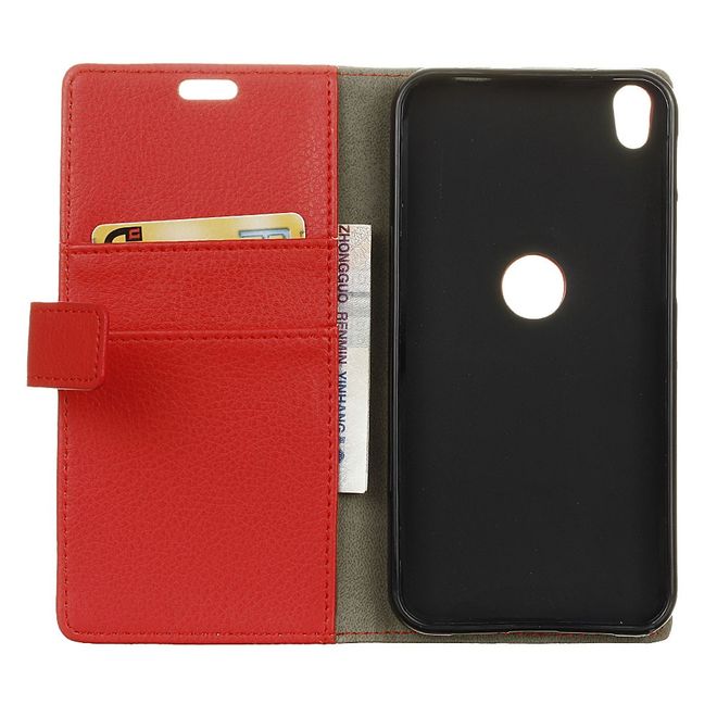 Handyhülle für Alcatel Shine Lite - Cover aus Leder - mit Litchitextur und Standfunktion - rot