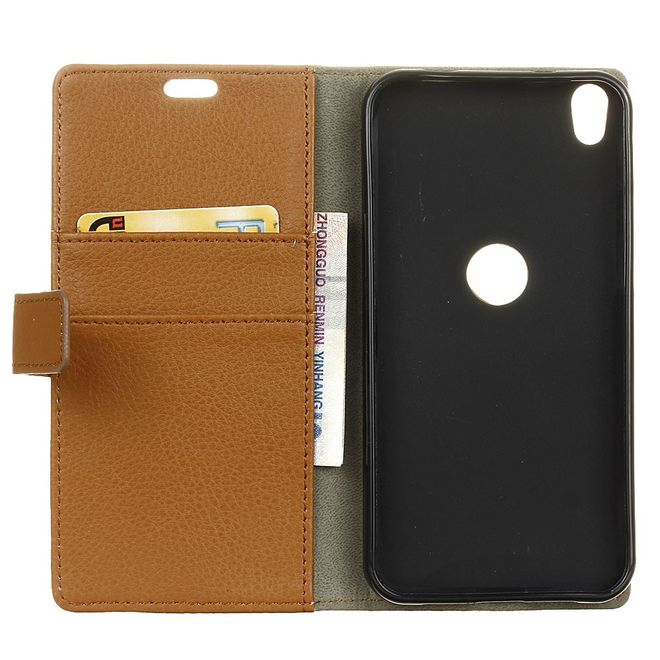 Handyhülle für Alcatel Shine Lite - Cover aus Leder - mit Litchitextur und Standfunktion - braun