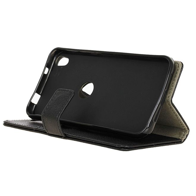 Handyhülle für Alcatel Shine Lite - Cover aus Leder - mit Litchitextur und Standfunktion - schwarz