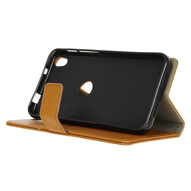 Handyhülle für Alcatel Shine Lite - Cover aus Leder - mit Litchitextur und Standfunktion - braun