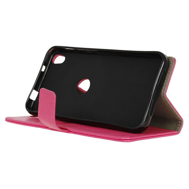 Handyhülle für Alcatel Shine Lite - Cover aus Leder - mit Litchitextur und Standfunktion - rosa