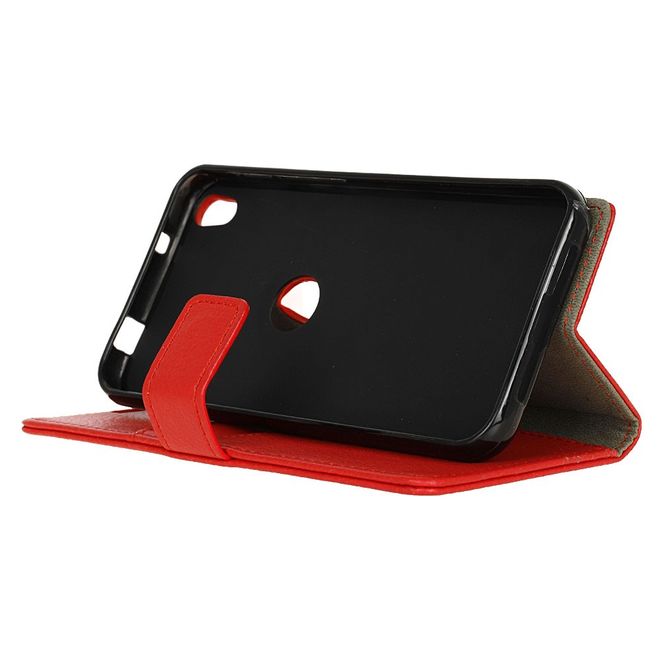 Handyhülle für Alcatel Shine Lite - Cover aus Leder - mit Litchitextur und Standfunktion - rot