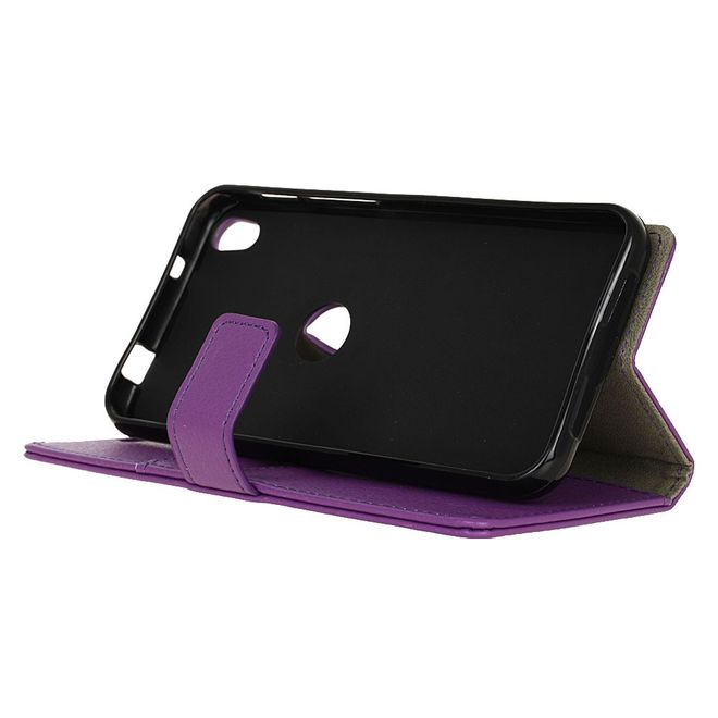 Handyhülle für Alcatel Shine Lite - Cover aus Leder - mit Litchitextur und Standfunktion - purpur