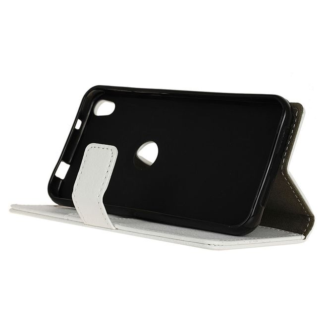 Handyhülle für Alcatel Shine Lite - Cover aus Leder - mit Litchitextur und Standfunktion - weiss