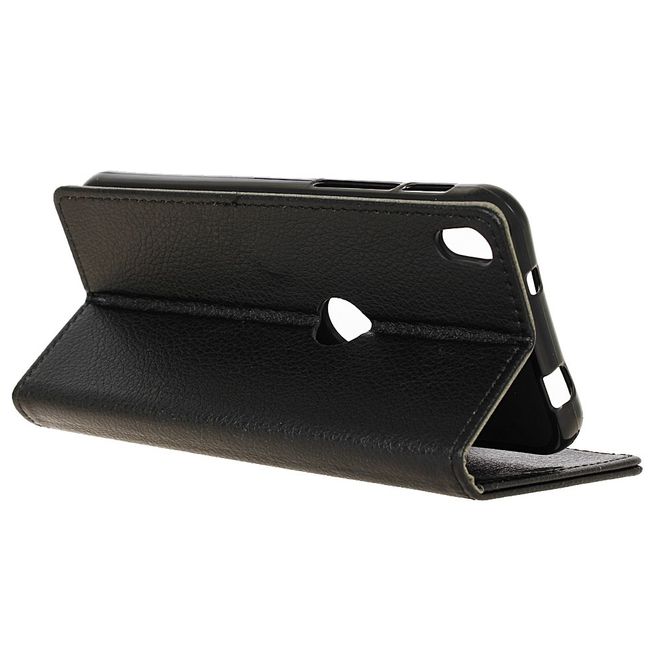 Handyhülle für Alcatel Shine Lite - Cover aus Leder - mit Litchitextur und Standfunktion - schwarz