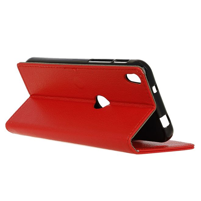 Handyhülle für Alcatel Shine Lite - Cover aus Leder - mit Litchitextur und Standfunktion - rot