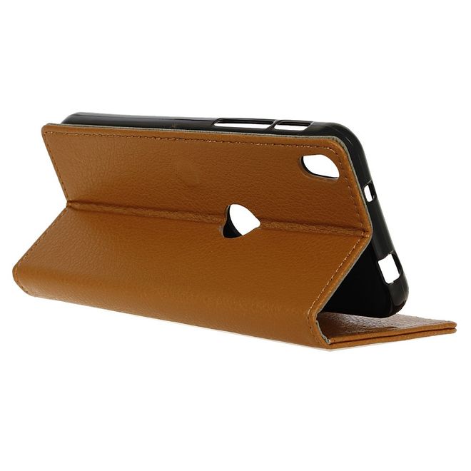 Handyhülle für Alcatel Shine Lite - Cover aus Leder - mit Litchitextur und Standfunktion - braun