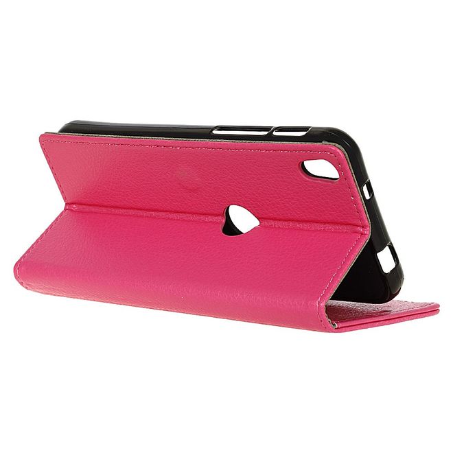 Handyhülle für Alcatel Shine Lite - Cover aus Leder - mit Litchitextur und Standfunktion - rosa