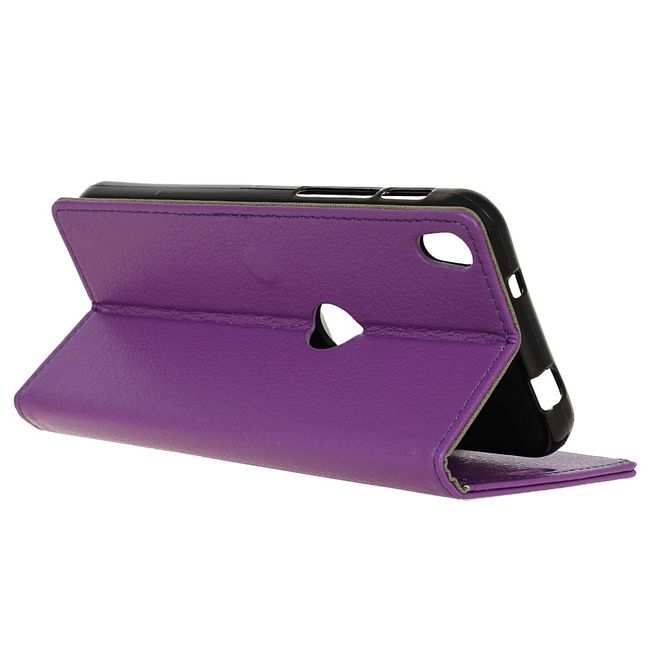 Handyhülle für Alcatel Shine Lite - Cover aus Leder - mit Litchitextur und Standfunktion - purpur