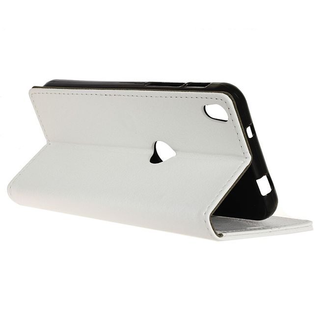 Handyhülle für Alcatel Shine Lite - Cover aus Leder - mit Litchitextur und Standfunktion - weiss