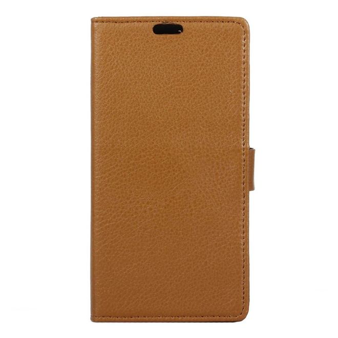 Handyhülle für Alcatel Shine Lite - Cover aus Leder - mit Litchitextur und Standfunktion - braun
