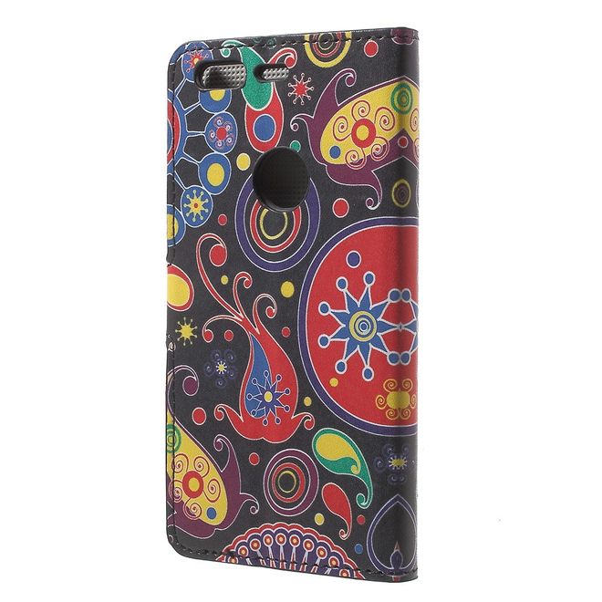 Handyhülle für Google Pixel - Cover aus Leder - mit Standfunktion - farbenfrohes Muster