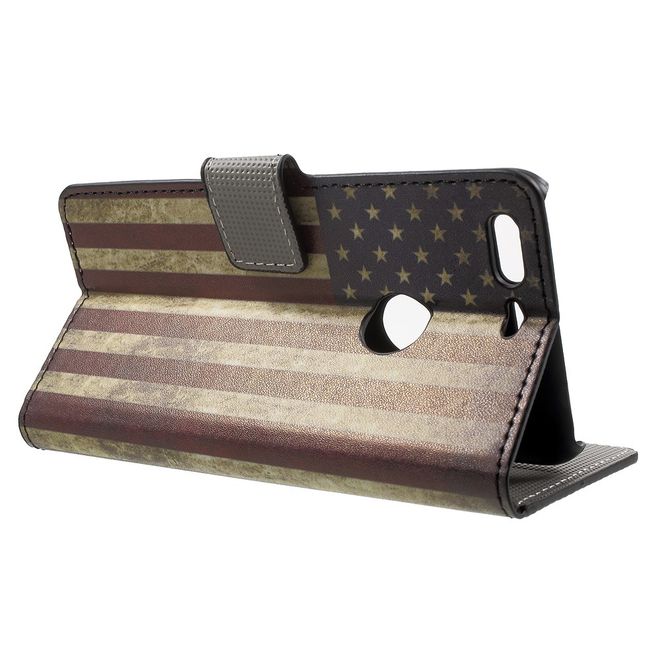 Handyhülle für Google Pixel - Cover aus Leder - mit Standfunktion - USA Flagge im Retrolook