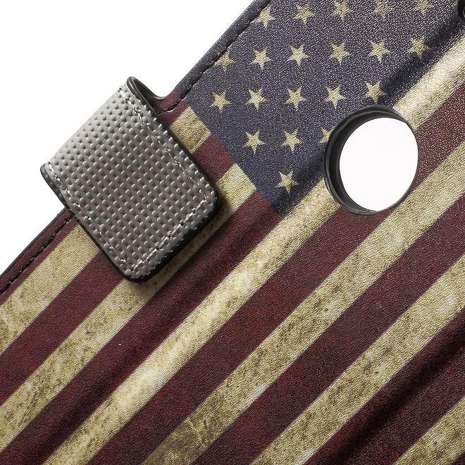 Handyhülle für Google Pixel - Cover aus Leder - mit Standfunktion - USA Flagge im Retrolook