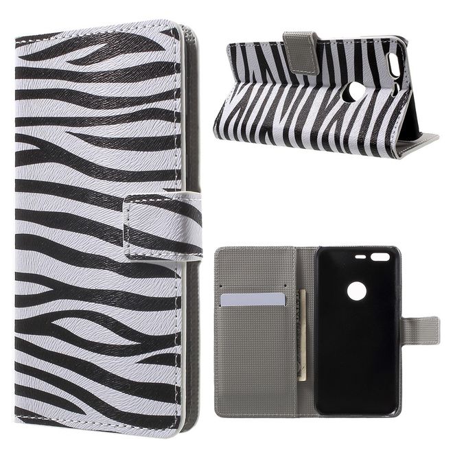 Handyhülle für Google Pixel - Cover aus Leder - mit Standfunktion - Zebrastreifen
