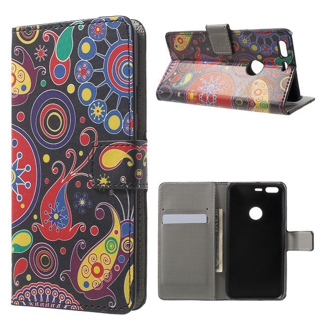 Handyhülle für Google Pixel - Cover aus Leder - mit Standfunktion - farbenfrohes Muster