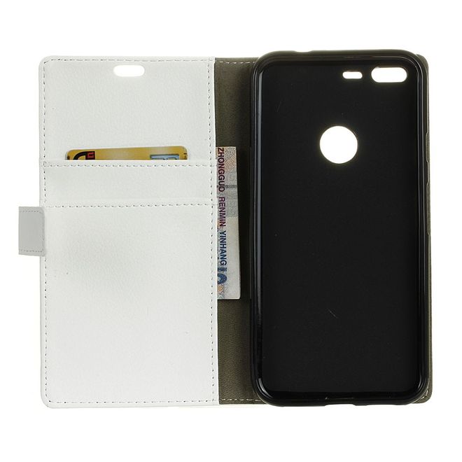 Handyhülle für Google Pixel XL - Case aus Leder - mit Litchitextur und Standfunktion - weiss