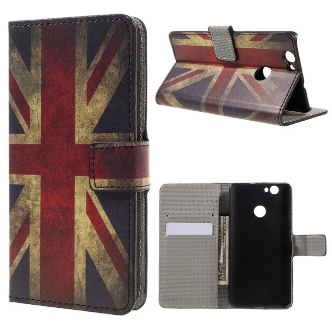 Handyhülle für Huawei Nova 5.0 - Case aus Leder - mit Standfunktion - UK Flagge im Retrolook
