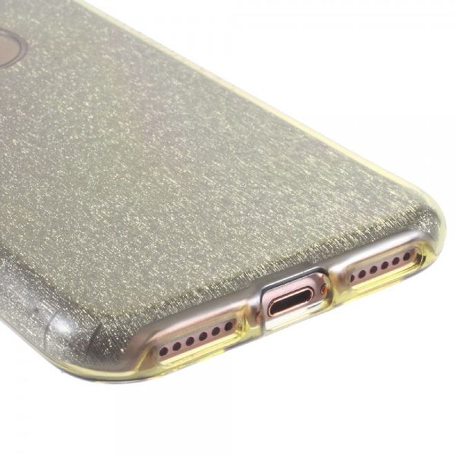 Handyhülle für iPhone SE (2022) / SE (2020) / 8 / 7 - Case aus elastischem und hartem Plastik - Glitzermuster - gold