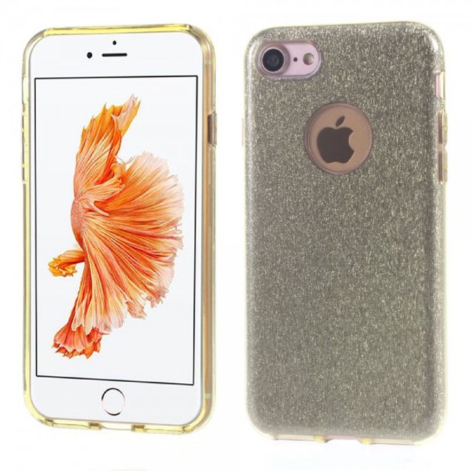 Handyhülle für iPhone SE (2022) / SE (2020) / 8 / 7 - Case aus elastischem und hartem Plastik - Glitzermuster - gold
