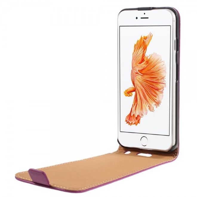 Handyhülle für iPhone SE (2022) / SE (2020) / 8 / 7 - Echtes Spaltleder Flip Case - vertikal - rosa