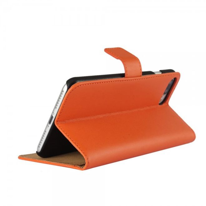 Étui pour iPhone 8 Plus / 7 Plus - Étui en cuir fendu véritable - Avec fonction support - Orange