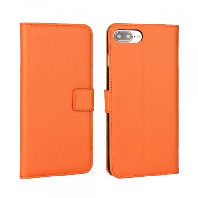 Étui pour iPhone 8 Plus / 7 Plus - Étui en cuir fendu véritable - Avec fonction support - Orange