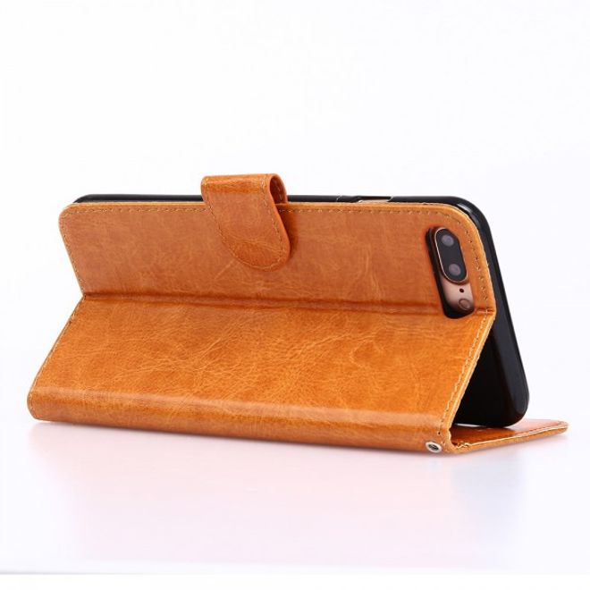 Étui pour iPhone 8 Plus / 7 Plus - Revêtement en cuir - Texture Crazy Horse - Fonction support - Orange