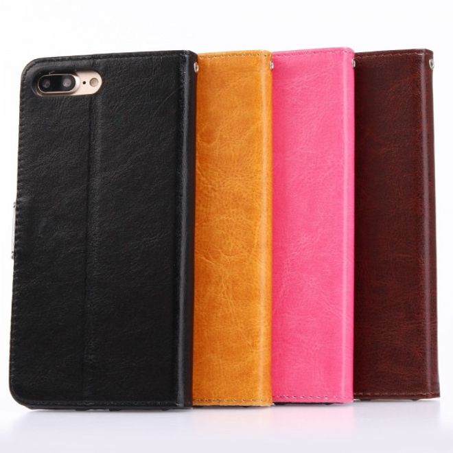 Étui pour iPhone 8 Plus / 7 Plus - Revêtement en cuir - Texture Crazy Horse - Fonction support - Orange