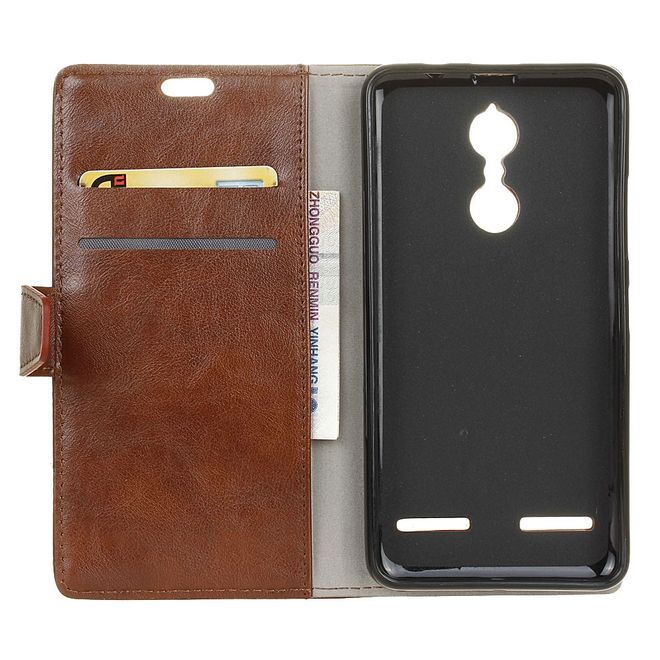 Handyhülle für Lenovo K6 - Crazy Horse Leder Case - mit Standfunktion - braun