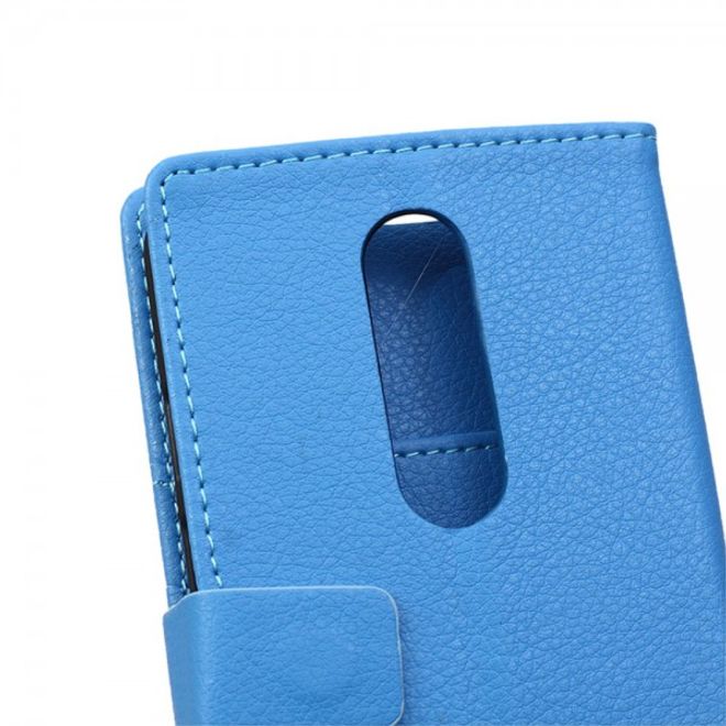 Handyhülle für Motorola Moto X Force - Case aus Leder - mit Litchitextur - blau