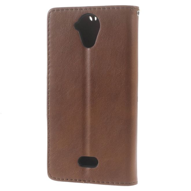 Handyhülle für Wiko U Feel Lite - Case aus Leder - Schmetterlinge und Blumen - braun