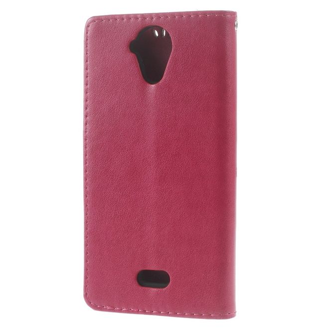 Handyhülle für Wiko U Feel Lite - Case aus Leder - Schmetterlinge und Blumen - rosa