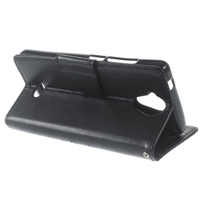 Handyhülle für Wiko U Feel Lite - Case aus Leder - Schmetterlinge und Blumen - schwarz