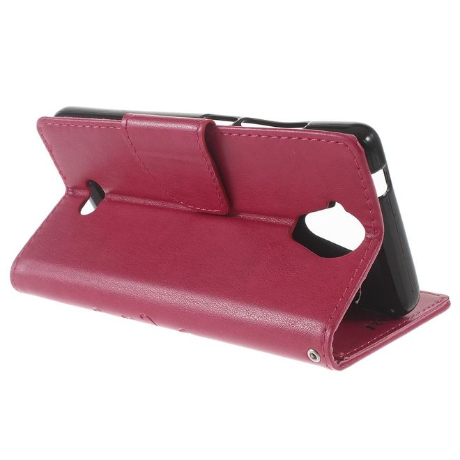 Handyhülle für Wiko U Feel Lite - Case aus Leder - Schmetterlinge und Blumen - rosa