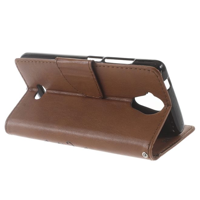 Handyhülle für Wiko U Feel Lite - Case aus Leder - Schmetterlinge und Blumen - braun