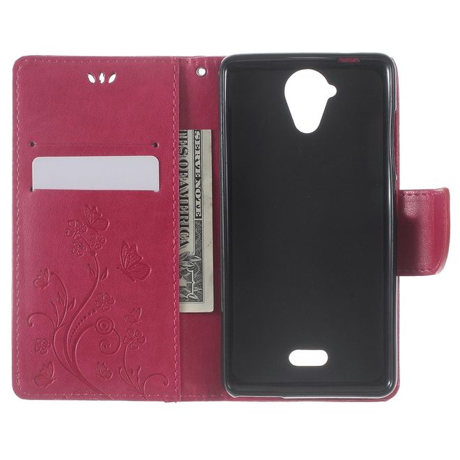 Handyhülle für Wiko U Feel Lite - Case aus Leder - Schmetterlinge und Blumen - rosa