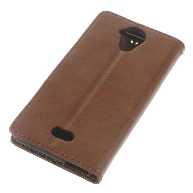 Handyhülle für Wiko U Feel Lite - Case aus Leder - Schmetterlinge und Blumen - braun