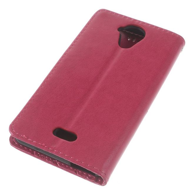 Handyhülle für Wiko U Feel Lite - Case aus Leder - Schmetterlinge und Blumen - rosa