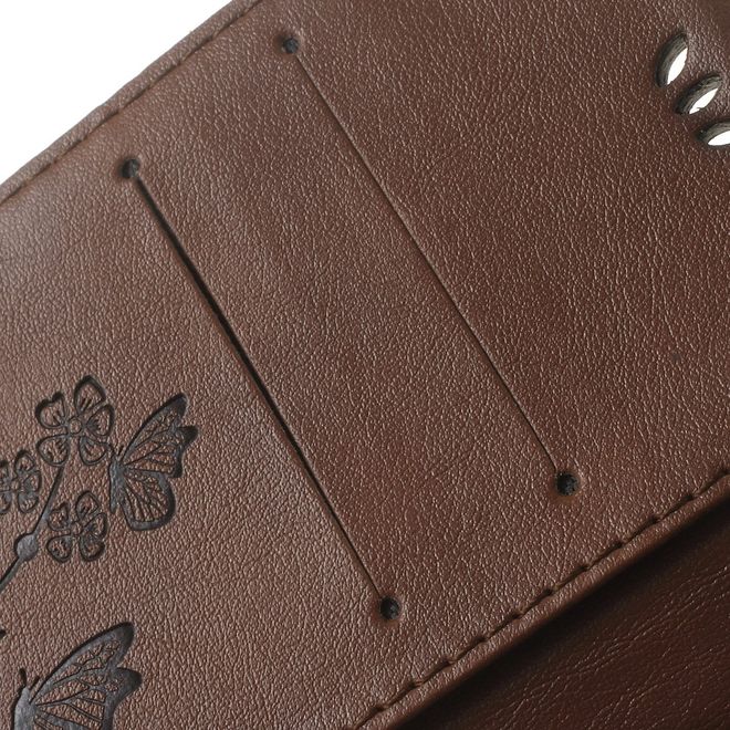 Handyhülle für Wiko U Feel Lite - Case aus Leder - Schmetterlinge und Blumen - braun