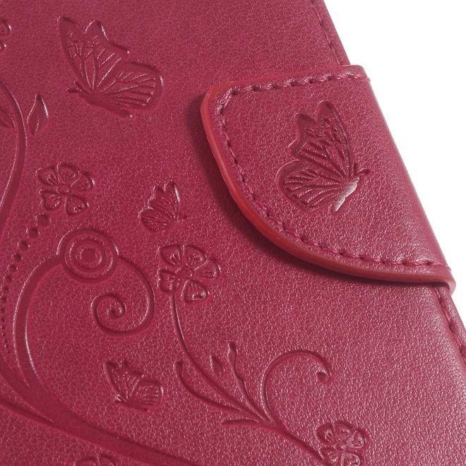 Handyhülle für Wiko U Feel Lite - Case aus Leder - Schmetterlinge und Blumen - rosa