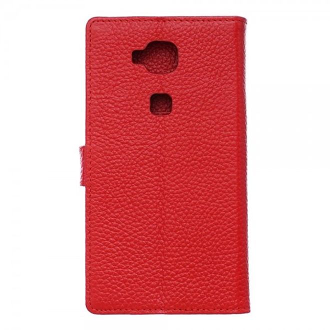 Huawei G8 Klassische Echtleder Handy Tasche mit Standfunktion - rot
