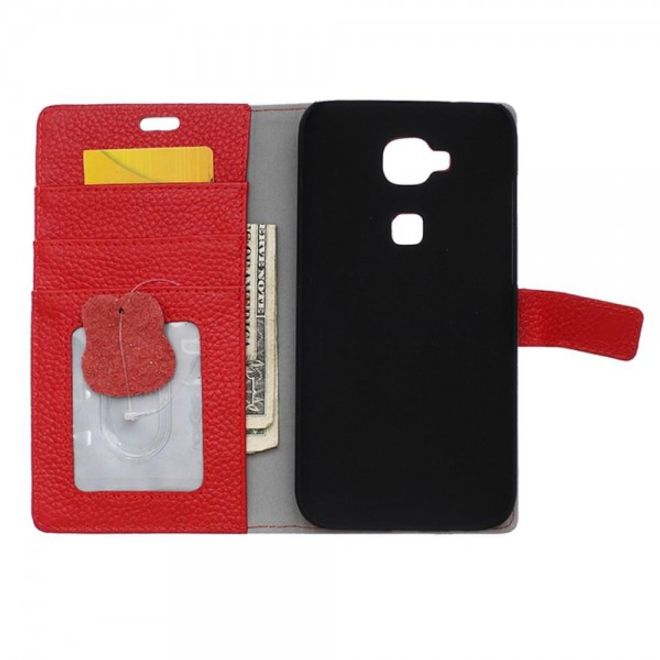 Huawei G8 Klassische Echtleder Handy Tasche mit Standfunktion - rot