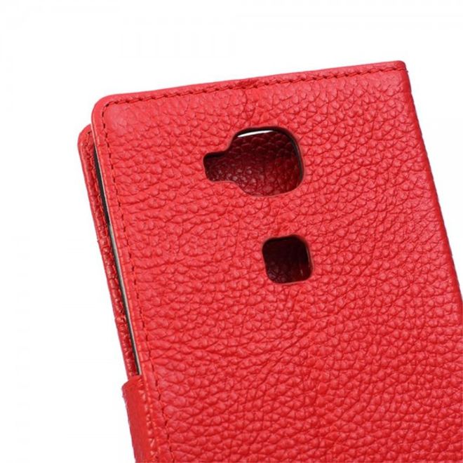 Huawei G8 Klassische Echtleder Handy Tasche mit Standfunktion - rot