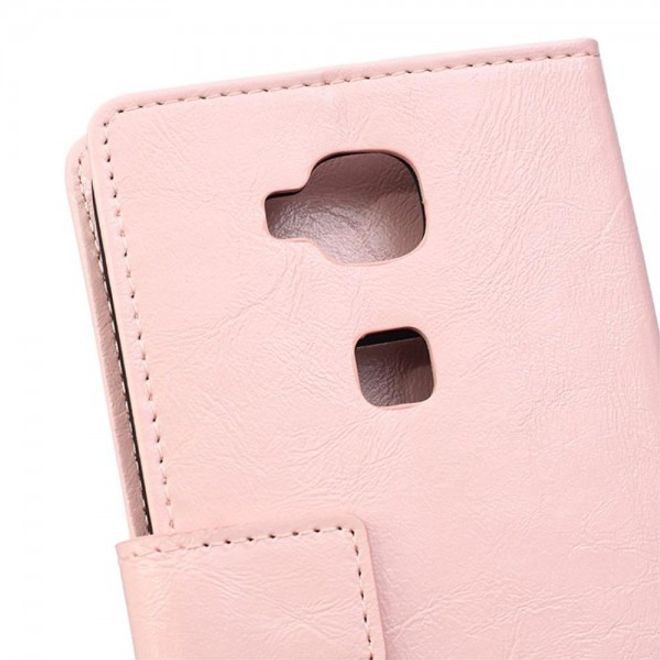 Huawei G8 Schicke Crazy Horse Leder Handy Hülle mit Standfunktion - pink
