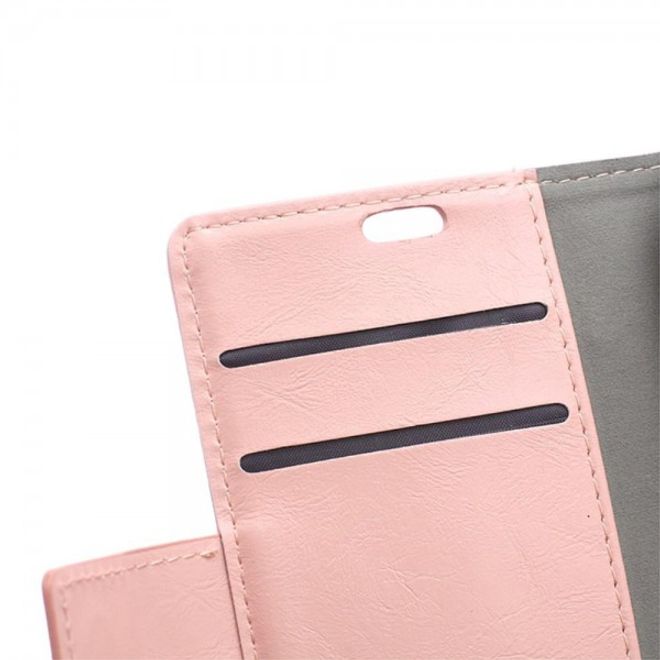 Huawei G8 Schicke Crazy Horse Leder Handy Hülle mit Standfunktion - pink