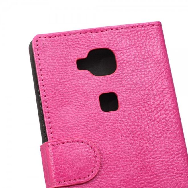 Huawei G8 Zeitlose Leder Tasche Hülle mit Litchitextur und Standfunktion - rosa