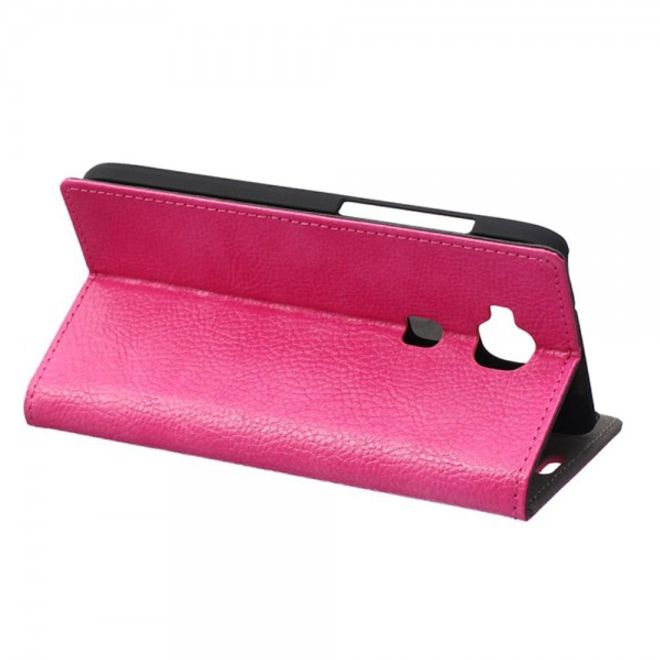 Huawei G8 Zeitlose Leder Tasche Hülle mit Litchitextur und Standfunktion - rosa